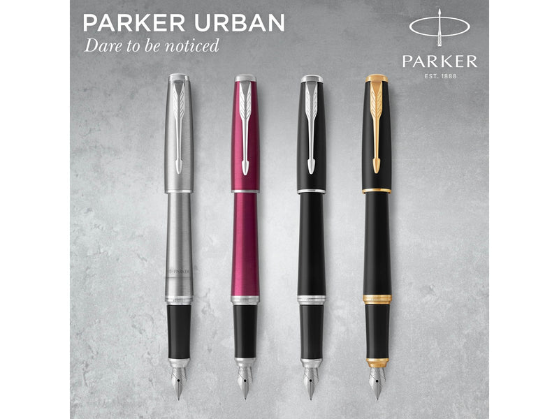 Parker Urban Füller | Muted Black mit Goldzierteilen | Füllfederhalter mit feiner Feder und blauer Tinte | Geschenkbox