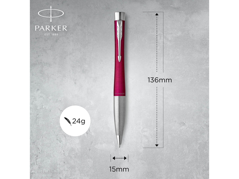 Parker Urban Twist-Kugelschreiber | Magenta mit Chrom-Zierteilen | mit Nachfüllpatrone mit blauer Tinte | Geschenkbox