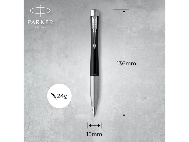 Parker Urban Twist-Kugelschreiber | Mattschwarz mit Chrom-Zierteilen | mit Nachfüllpatrone mit blauer Tinte | Geschenkbox