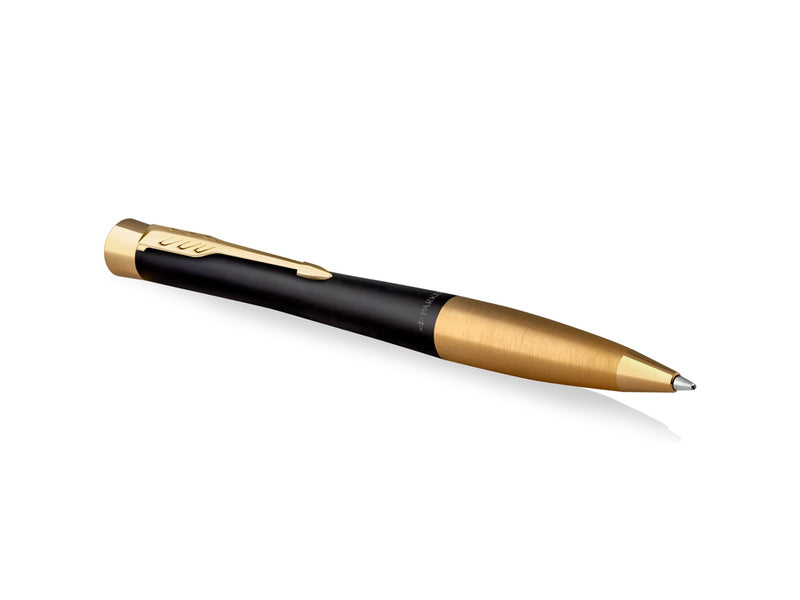 Parker Urban Twist-Kugelschreiber | Mattschwarz mit goldenen Zierteilen | mit Nachfüllpatrone mit blauer Tinte | Geschenkbox