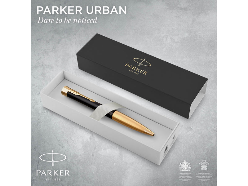 Parker Urban Twist-Kugelschreiber | Mattschwarz mit goldenen Zierteilen | mit Nachfüllpatrone mit blauer Tinte | Geschenkbox
