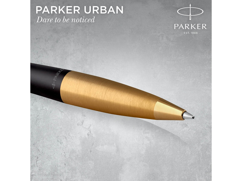 Parker Urban Twist-Kugelschreiber | Mattschwarz mit goldenen Zierteilen | mit Nachfüllpatrone mit blauer Tinte | Geschenkbox