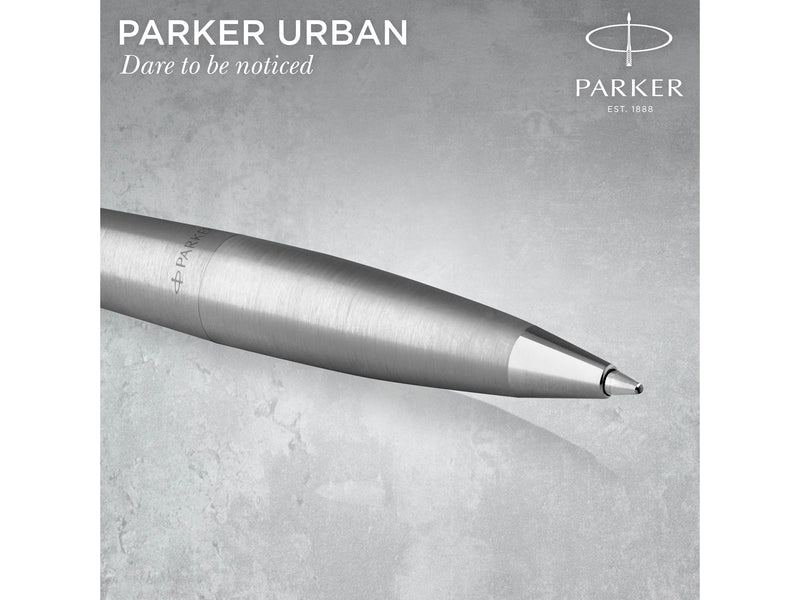 Parker Urban Twist-Kugelschreiber | Metro Metallic mit Chrom-Zierteilen | mit Nachfüllpatrone mit blauer Tinte | Geschenkbox