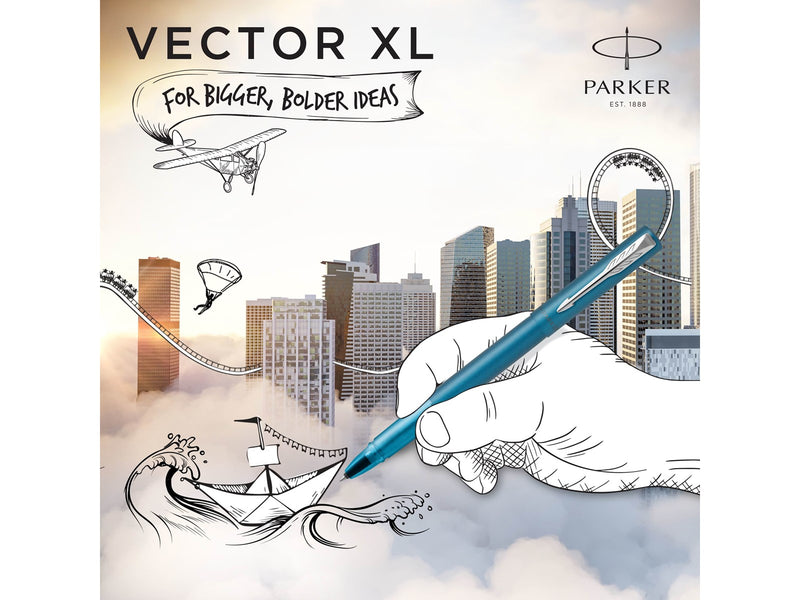 Parker Vector XL Tintenroller | Blaugrüne Metallic-Lackierung auf Messing | Feine Schreibspitze mit schwarzer Nachfülltinte | Geschenkbox