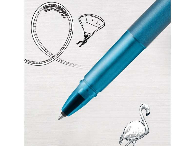 Parker Vector XL Tintenroller | Blaugrüne Metallic-Lackierung auf Messing | Feine Schreibspitze mit schwarzer Nachfülltinte | Geschenkbox