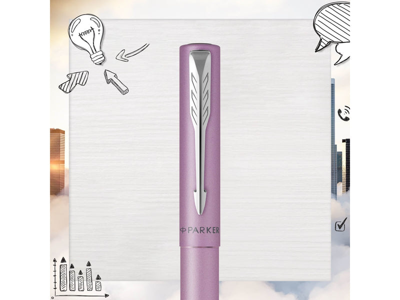 Parker Vector XL Tintenroller | Fliederfarbene Metallic-Lackierung auf Messing | Feine Schreibspitze mit schwarzer Nachfülltinte | Geschenkbox
