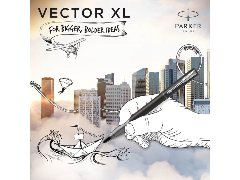 Parker Vector XL Tintenroller | Schwarze Metallic-Lackierung auf Messing | Feine Schreibspitze mit schwarzer Nachfülltinte | Geschenkbox