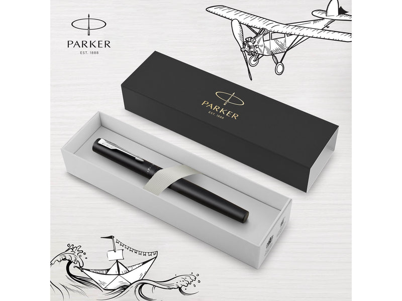 Parker Vector XL Tintenroller | Schwarze Metallic-Lackierung auf Messing | Feine Schreibspitze mit schwarzer Nachfülltinte | Geschenkbox