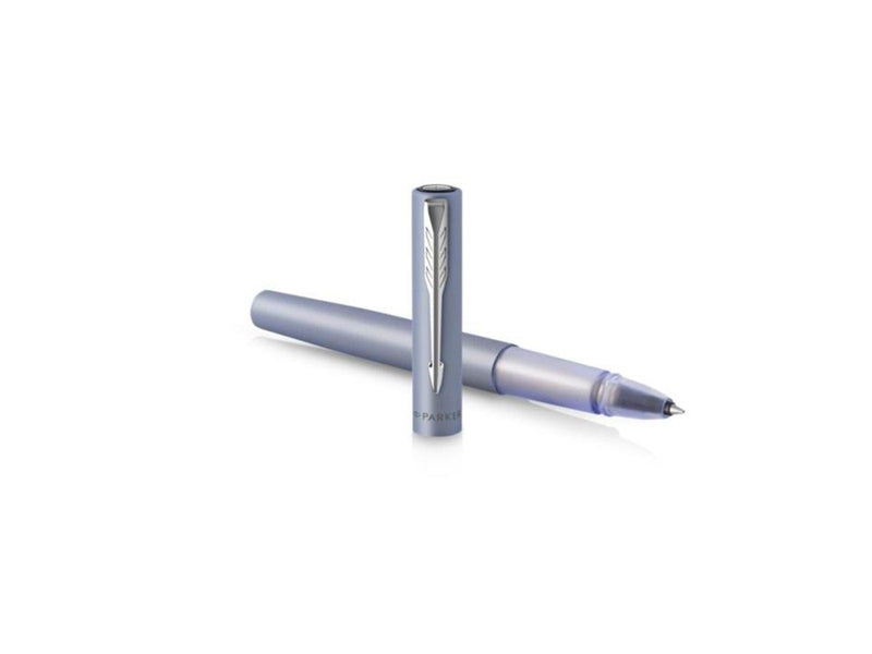 Parker Vector XL Tintenroller | Silberblaue Metallic-Lackierung auf Messing | Feine Schreibspitze mit schwarzer Nachfülltinte | Geschenkbox