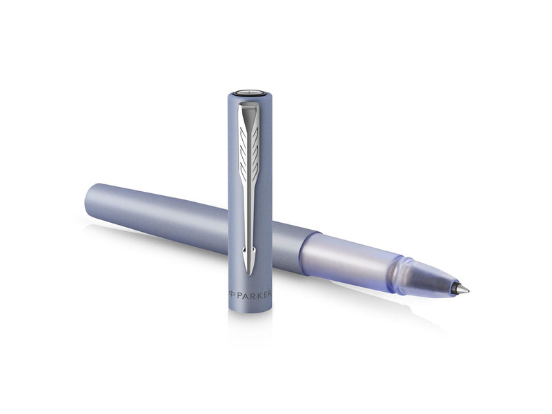Parker Vector XL Tintenroller | Silberblaue Metallic-Lackierung auf Messing | Feine Schreibspitze mit schwarzer Nachfülltinte | Geschenkbox