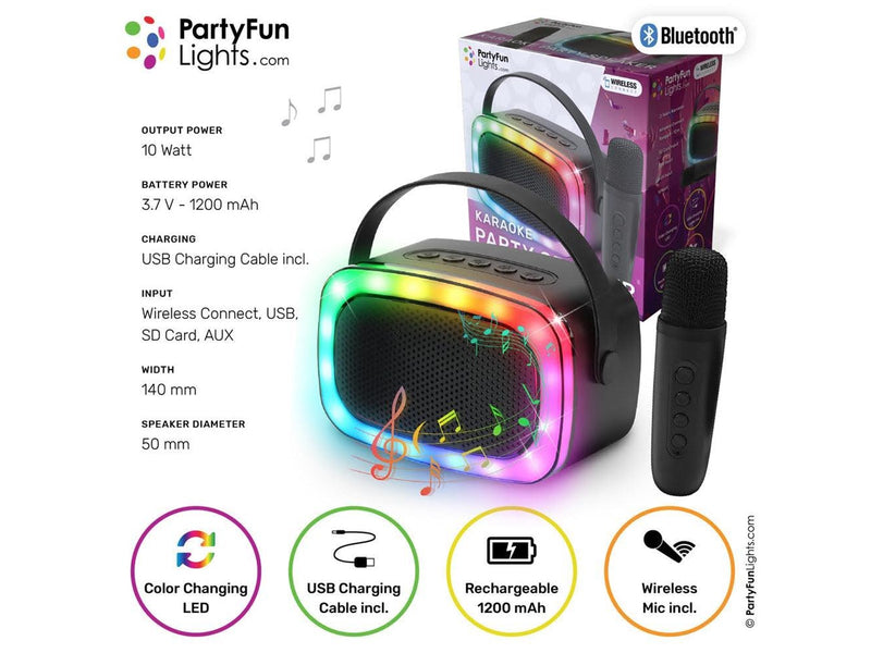 PartyFunLights Mini Karaoke højttaler med trådløs mikrofon