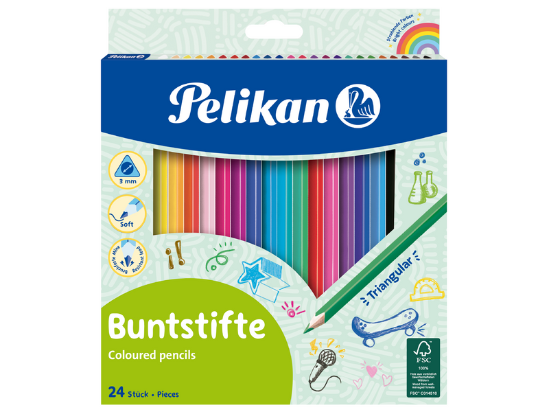 Pelikan Buntstifte Set, dreieckig, 24 Farben