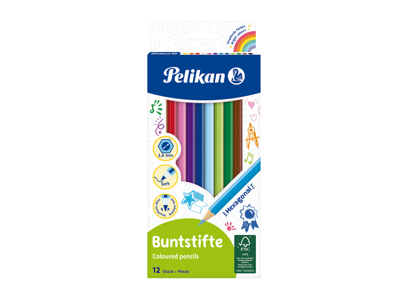 Pelikan Buntstifte sechseckige Holzstifte Packung mit 12 Farben