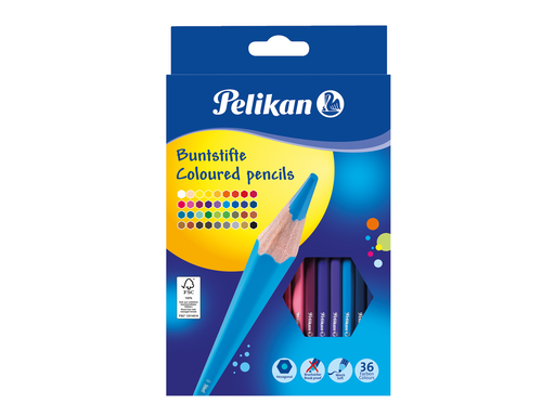 Pelikan Farbstift Buntstifte, sechseckig, 36 Stk., 3mm, sortiert, Etui mit 36 Farben