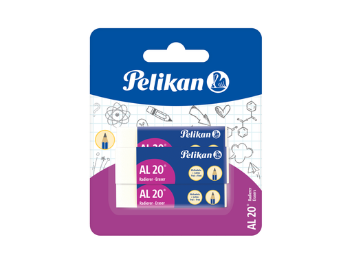 Pelikan Radierer AL20/3, weiß, 65 x 12 x 21 mm, Blister mit 3 Stück