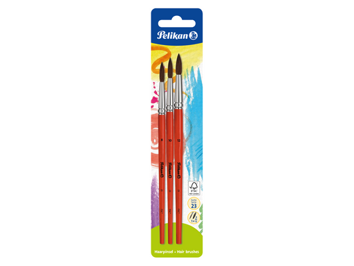 Pelikan Schulmalpinsel Pinsel S23 8/10/12 auf Blisterkarte, Feinhaarmischung,