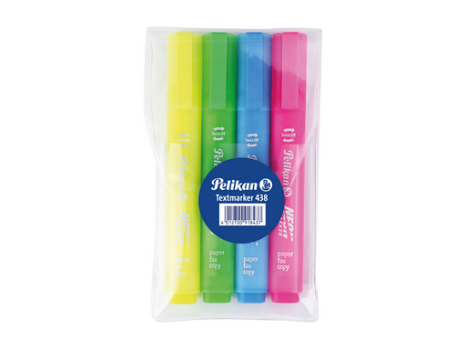 Pelikan Textmarker Neon-Textmarker 438, gelb, grün, blau, pink, Etui mit 4 Stück