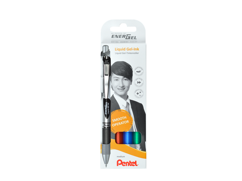 Pentel BL77-4 Energel 0.7mm - 4-Pack (Black - Red - Blue - Green)