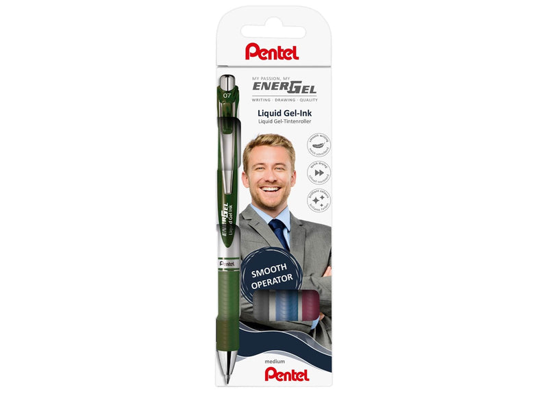 Pentel BL77-4COL2 Energel 0.7mm 4-Pack (Black - Dark Blue - Burgundy - Forest Green)