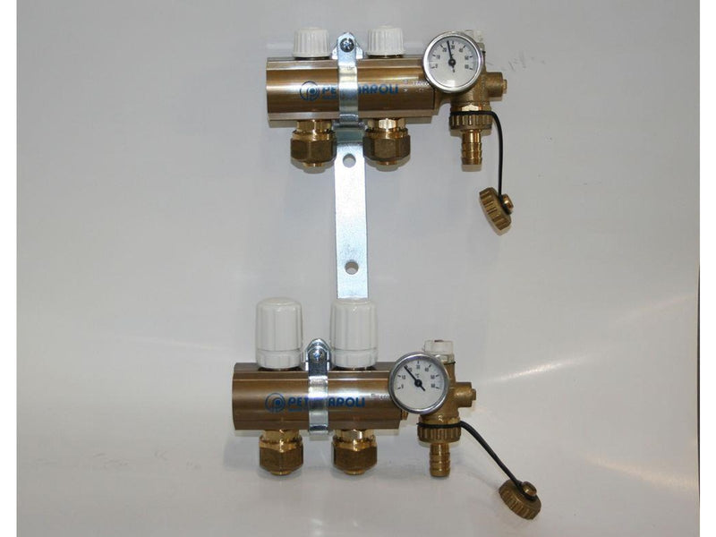Pettinaroli Manifold system 1x3/4 in- and outlet incl  brackets 20 mm fittings and end pieces 2 outlets