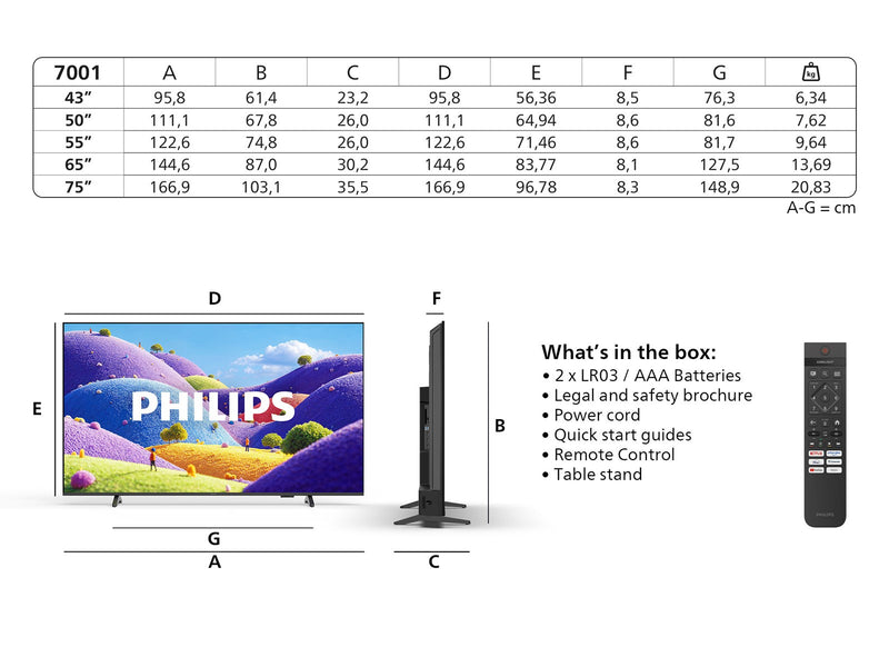 Philips 43" Flachbild TV LED 4K HDR 10+ 43PUS7001/12 Ambilight