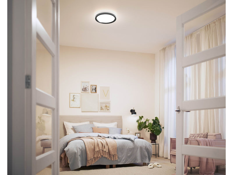 Philips AIO Ceiling Light with Remote (Round Black) – 24W Integrated LED Lamp with 3 step dimming