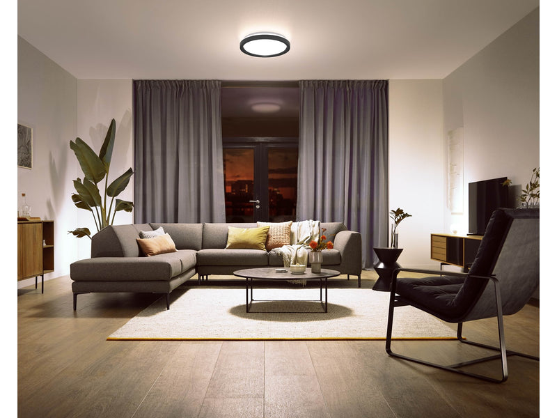Philips AIO Ceiling Light with Remote (Round Black) – 24W Integrated LED Lamp with 3 step dimming