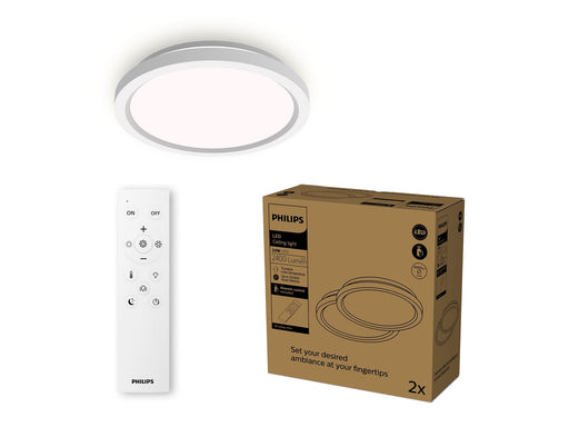 Philips AIO Ceiling Light with Remote (Round White) – 24W Integrated LED Lamp with 3 step dimming 2-pack
