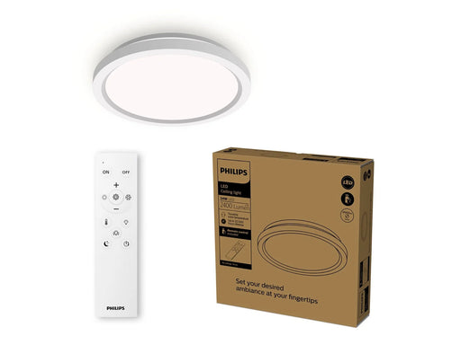 Philips AIO Ceiling Light with Remote (Round White) – 24W Integrated LED Lamp with 3 step dimming