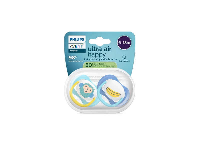 Philips Avent Pacifier ultra air 2 pack 6–18 mdr. blå/gul