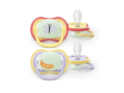 Philips Avent Pacifier ultra air nighttime 2 pack 0–6 mdr. gul/blå