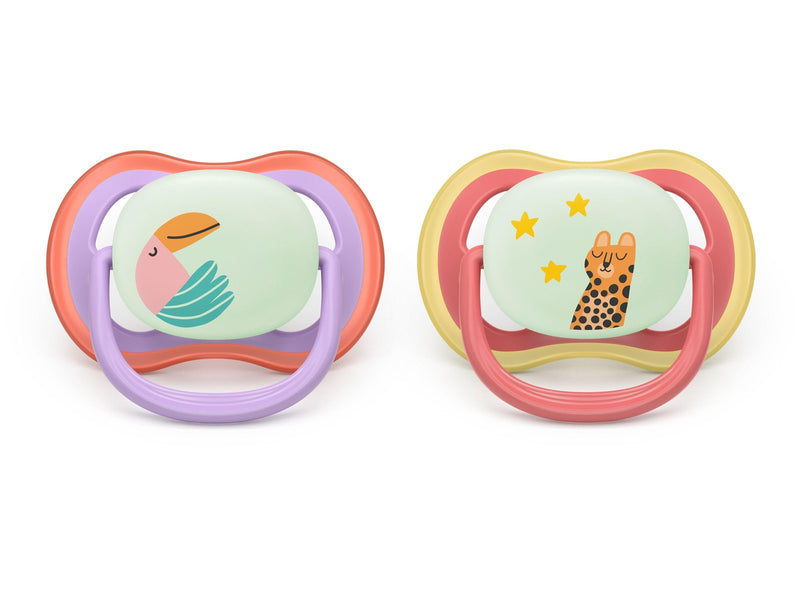 Philips Avent Pacifier ultra air nighttime 2 pack 18+ mdr. pink/rød