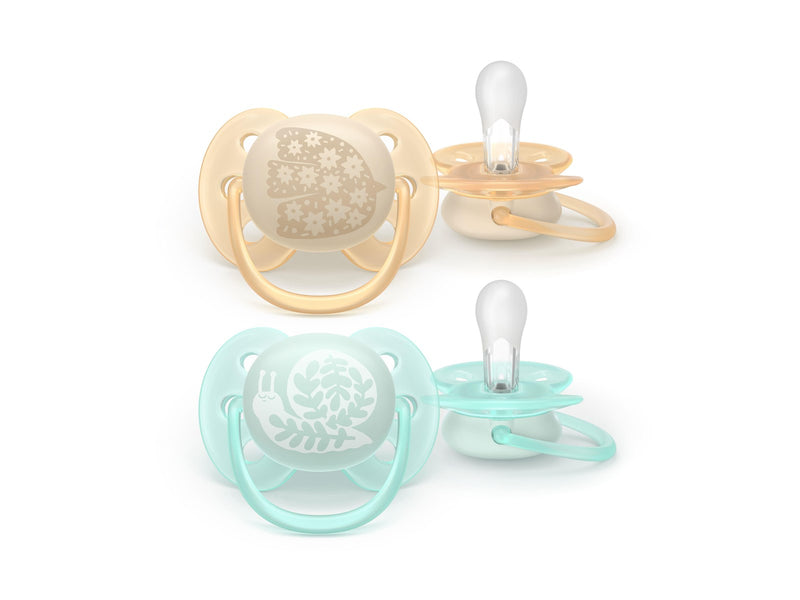 Philips Avent Pacifier ultra soft 2 pack 0–6 mdr. gul/blå