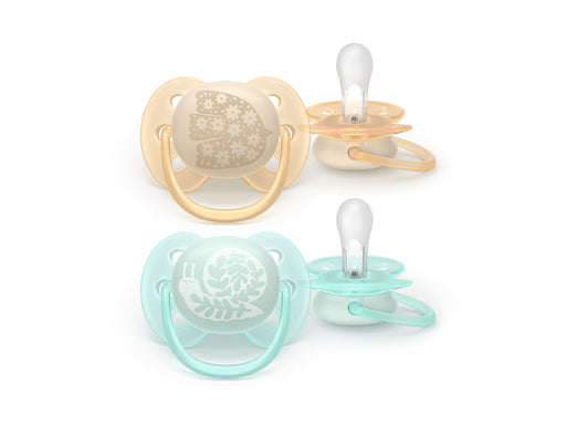 Philips Avent Pacifier ultra soft 2 pack 0–6 mdr. gul/blå