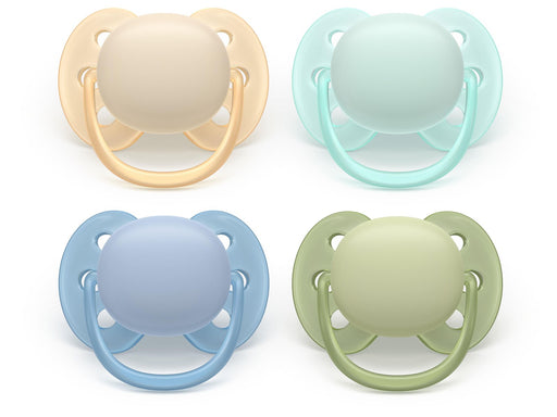 Philips Avent Pacifier ultra soft 4 pack 0–6 mdr. gul/hvid/blå/grøn