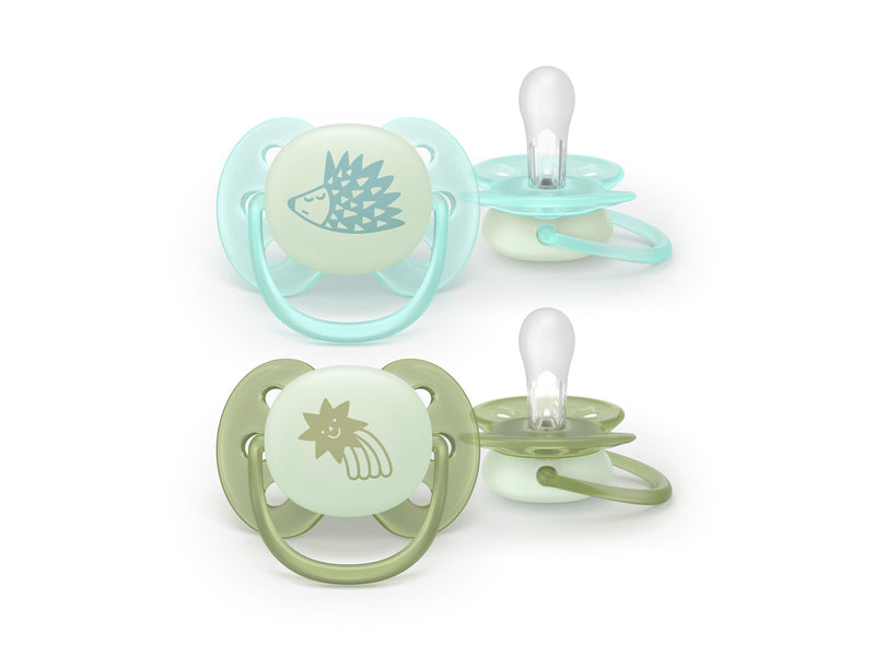 Philips Avent Pacifier ultra soft nighttime 2 pack 0–6 mdr. blå/grøn