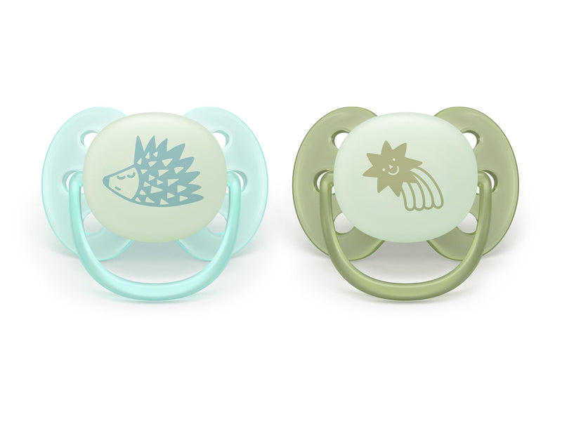Philips Avent Pacifier ultra soft nighttime 2 pack 0–6 mdr. blå/grøn
