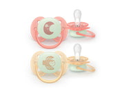 Philips Avent Pacifier ultra soft nighttime 2 pack 0–6 mdr. rød/gul