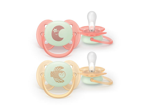 Philips Avent Pacifier ultra soft nighttime 2 pack 0–6 mdr. rød/gul