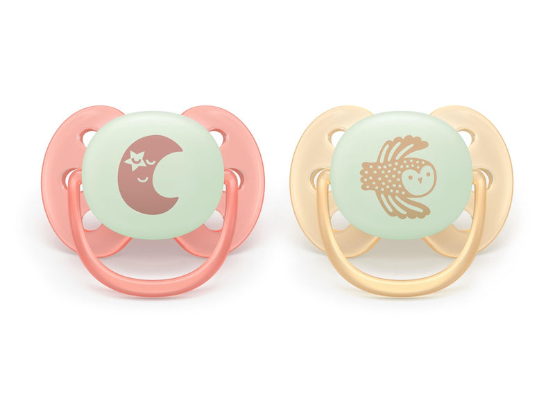 Philips Avent Pacifier ultra soft nighttime 2 pack 0–6 mdr. rød/gul