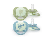 Philips Avent Pacifier ultra soft nighttime 2 pack 18+ mdr. grøn/blå