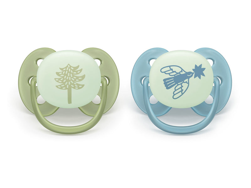 Philips Avent Pacifier ultra soft nighttime 2 pack 18+ mdr. grøn/blå