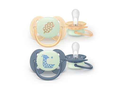 Philips Avent Pacifier ultra soft nighttime 2 pack 6–18 mdr. gul/blå