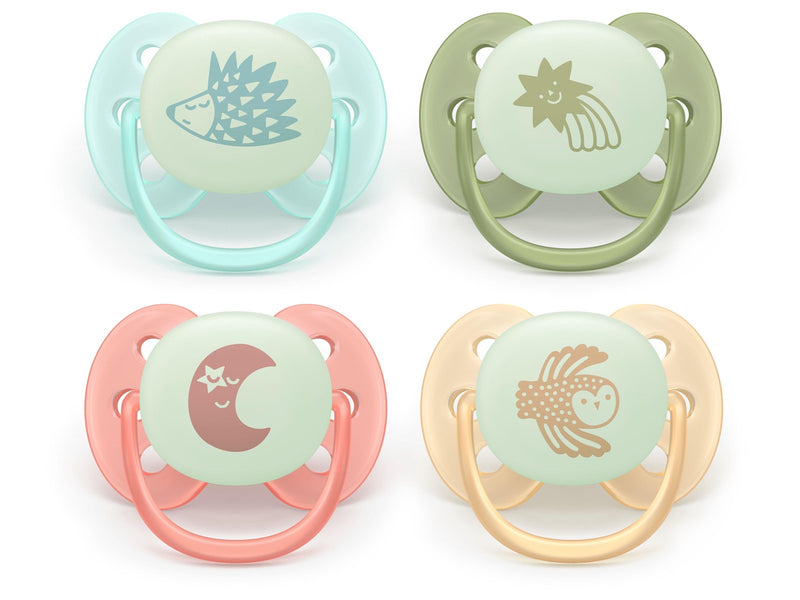 Philips Avent Pacifier ultra soft nighttime 4 pack 0–6 mdr. blå/grøn/gul/rød