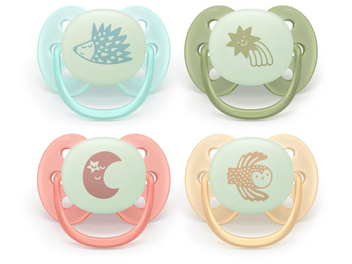 Philips Avent Pacifier ultra soft nighttime 4 pack 0–6 mdr. blå/grøn/gul/rød