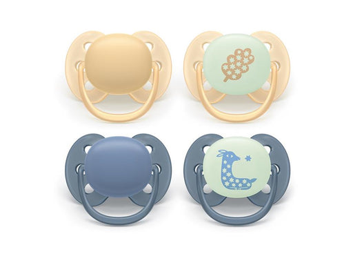 Philips Avent Pacifier ultra soft nighttime 4 pack 6–18 mdr. gul/blå