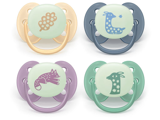 Philips Avent Pacifier ultra soft nighttime 4 pack 6–18 mdr. gul/grå/pink/grøn