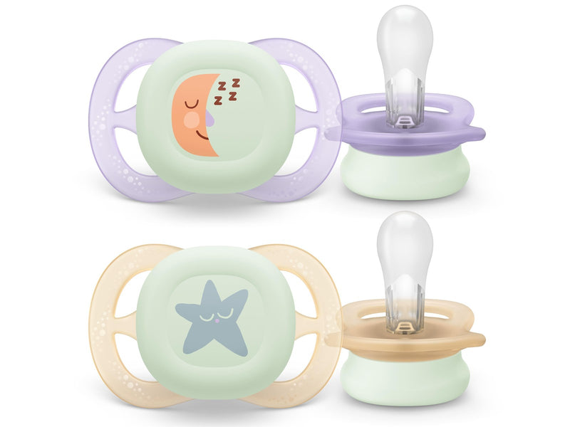 Philips Avent Pacifier ultra start nighttime 2 pack 0–6 mdr. pink/orange