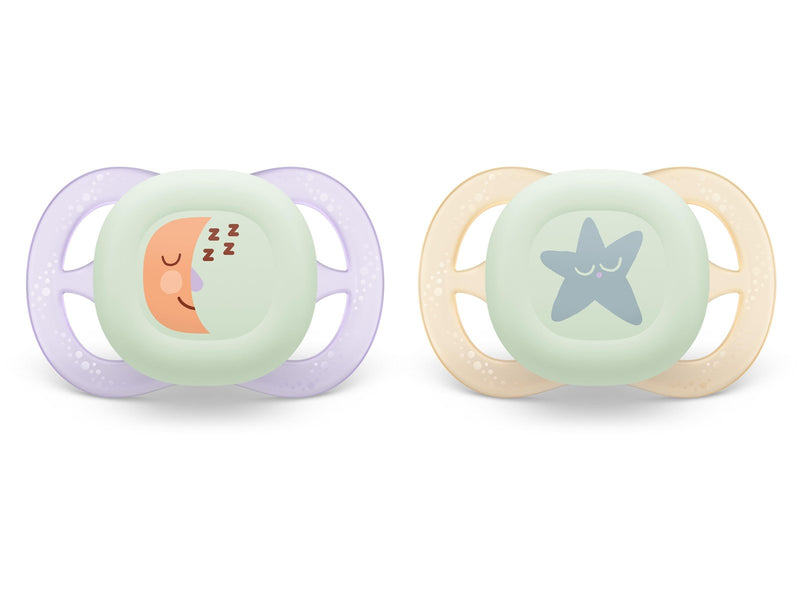 Philips Avent Pacifier ultra start nighttime 2 pack 0–6 mdr. pink/orange