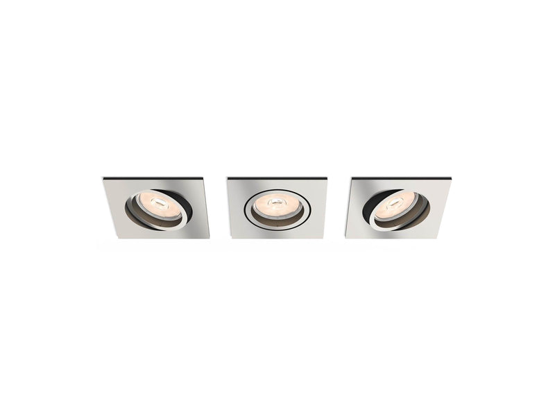 Philips DONEGAL recessed downlight, square, 3-pack, brushed steel